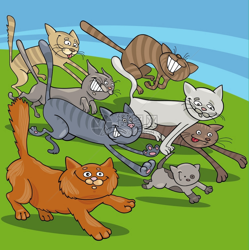 有趣的跑猫角色组漫画插图图片