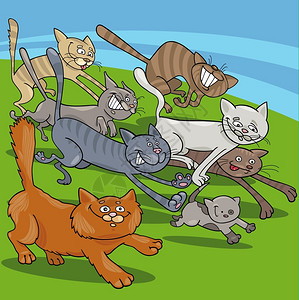 有趣的跑猫角色组漫画插图图片