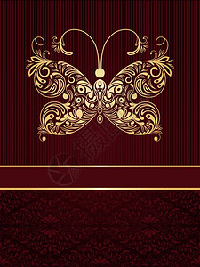 戈登巴克带有金蝴蝶的无缝老式花纹贺卡图案矢量设计元素插画