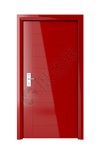 红色门带有电子键卡锁在白色背景上隔离图片