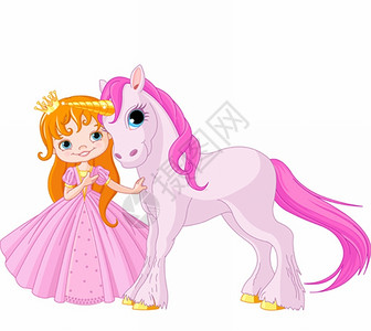 女孩和马美丽的公主和可爱独角兽插画