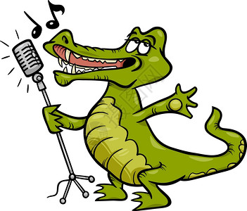 卡通麦克风有趣唱歌鳄鱼插画