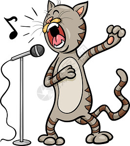 卡通麦克风有趣的唱歌猫插画