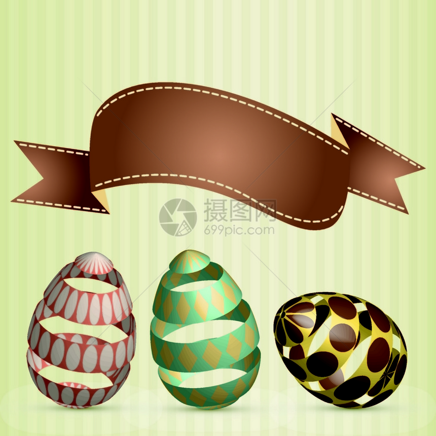 矢量彩色鸡蛋带丝和文本位置矢量图示欢迎卡和邀请的东方模板设计抽象的3d形状图片
