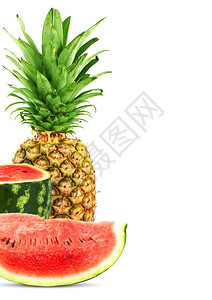 菠萝和西瓜以白色背景隔离图片