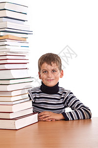 小男孩和一堆书图片
