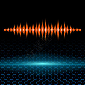 发光石橙色亮的音频波形六氧化石格网上有尖峰设计图片