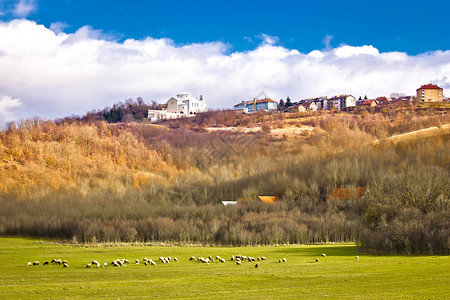 山丘上的乌比纳镇利卡地区croati图片