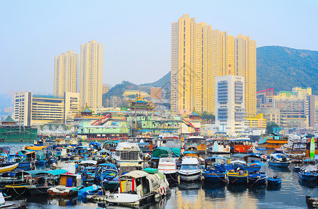 福建港口aberdn香港著名的漂浮村落背景