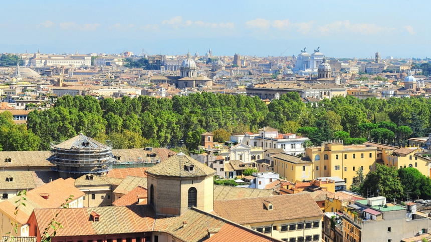 阳光明媚的天对罗马的空中全景Italy图片