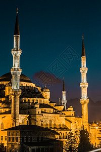 位于伊斯坦布尔岛的blue清真寺火鸡傍晚观看图片