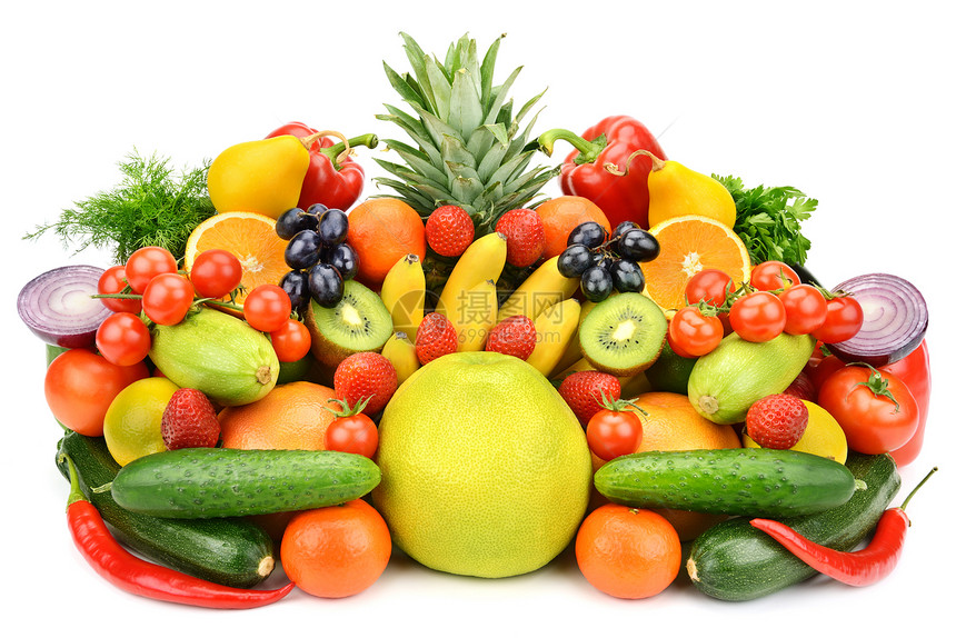 白种背景下分离的蔬菜和水果图片