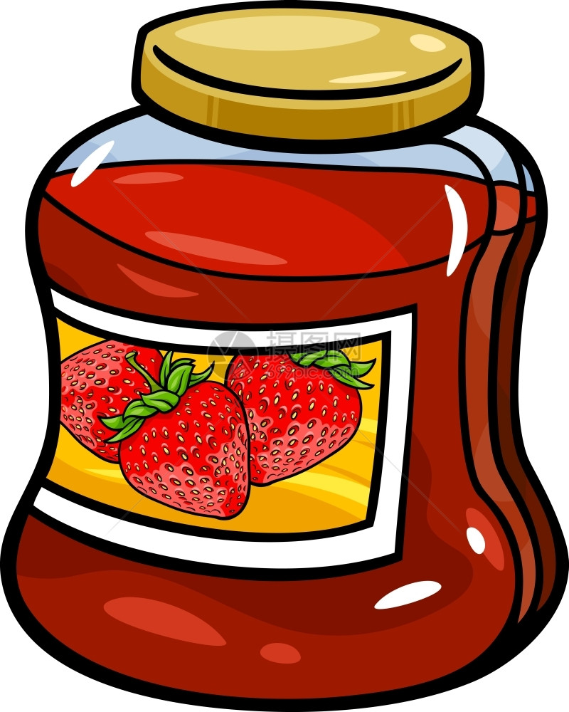 玻璃罐中草莓果酱的卡通插图图片