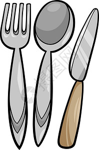 厨房用餐具叉勺子和刀的漫画插图图片