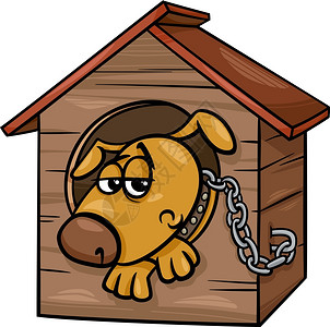 日渐消瘦木房子里被关着的可怜小狗卡通矢量插画插画