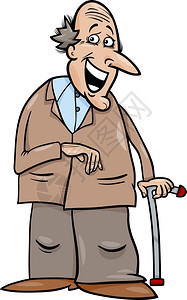 带拐杖的老年男子或祖父的漫画插图图片