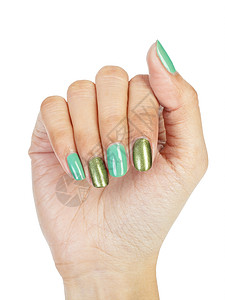 涂着绿色指甲油的手图片