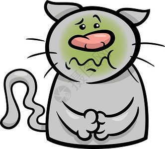 漫画插图有趣的生病猫感到恶心的图片