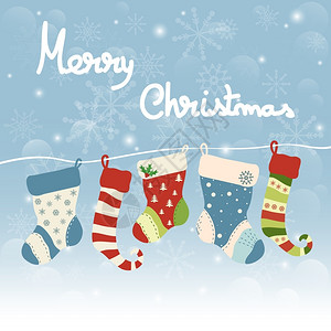 圣诞节贺卡上挂袜子圣诞快乐信矢量插图图片