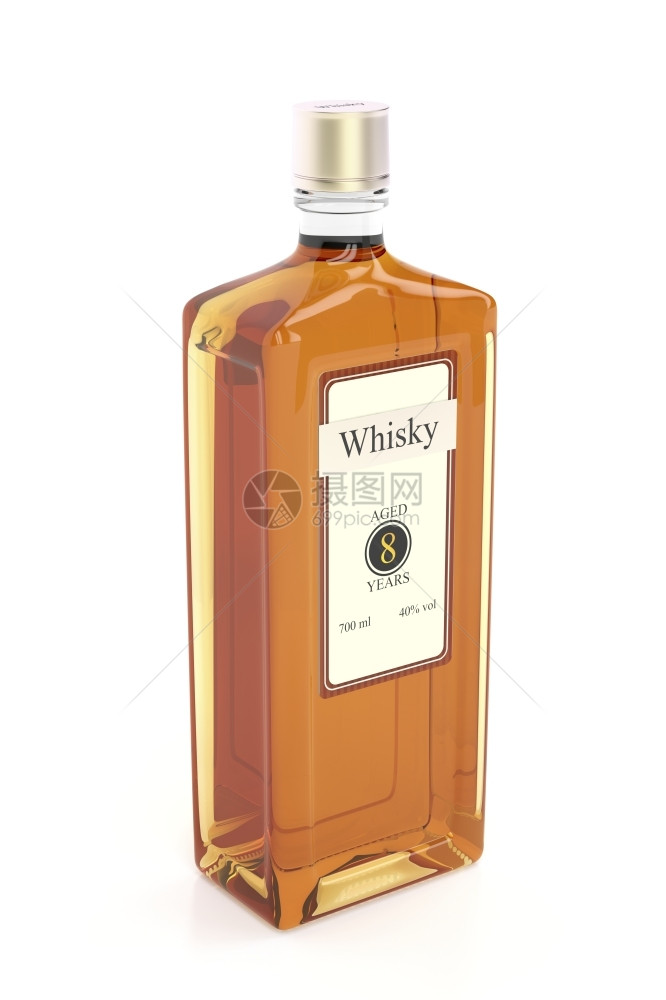 白背景的威士忌酒瓶图片