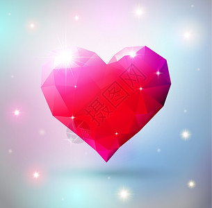 红色钻石情人节闪亮的心彩宝石符号设计图片