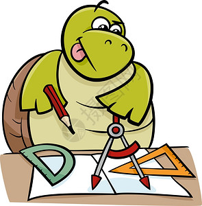 用卡利pers和方形在几何学课上用漫画插图说明滑稽海龟动物特征图片
