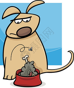 漫画插图可笑的恶心狗和一碗的食物背景图片