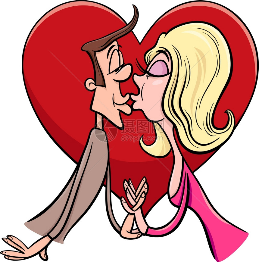 情人节日卡通漫画插图有趣的亲吻情侣恋爱图片