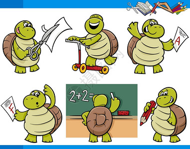 小剪刀海龟动物品格学校生系列漫画插图插画