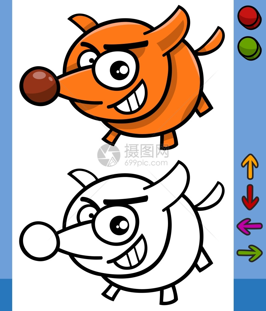 使用程序或视频游戏按钮的滑狗动物漫画插图图片