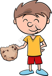 吃饼干的男孩男孩吃美味饼干的漫画插图插画