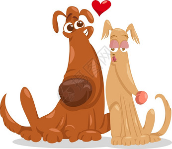 两只恋爱的小狗卡通矢量插画图片