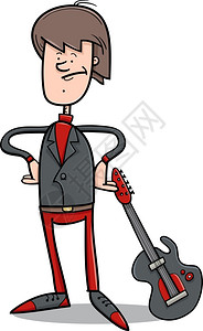 青年音乐家或带电吉他摇滚歌手的漫画插图图片