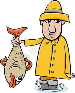 钓鱼草帽男人渔民和鱼插画