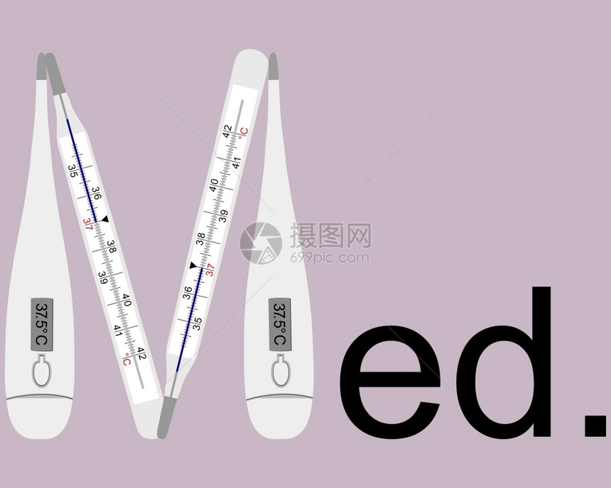 模拟温度计和数字临床温度计作为字母m图片