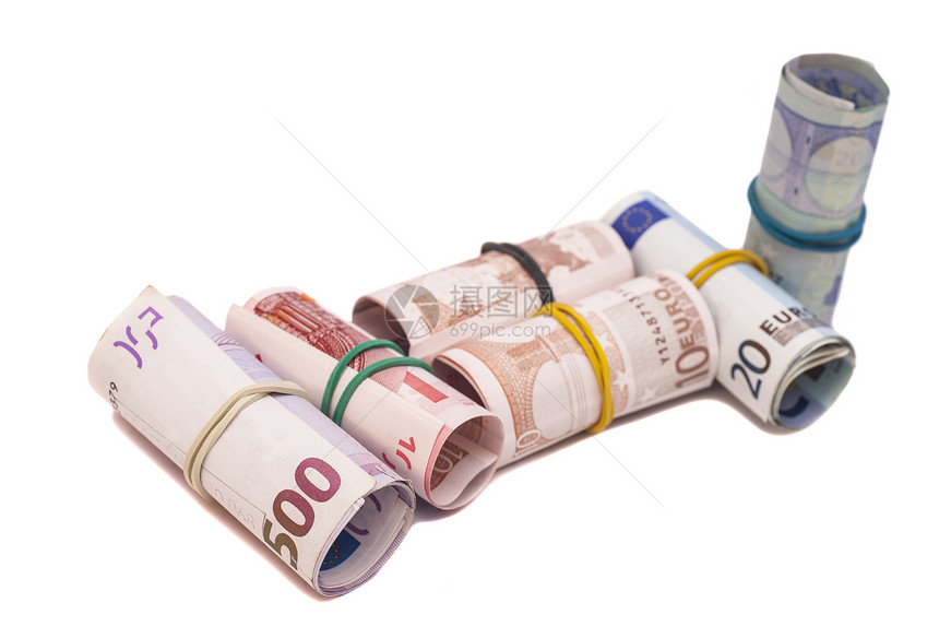 带橡胶的欧元钞票图片