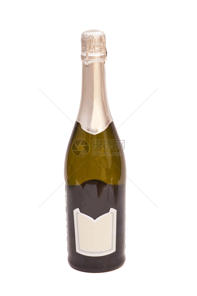在白色背景上隔离的香槟瓶图片