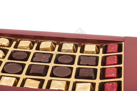在白色上隔离的巧克力糖果框背景图片