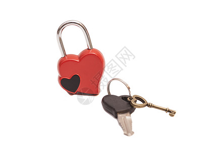 白色上隔离的锁定型心脏和钥匙图片