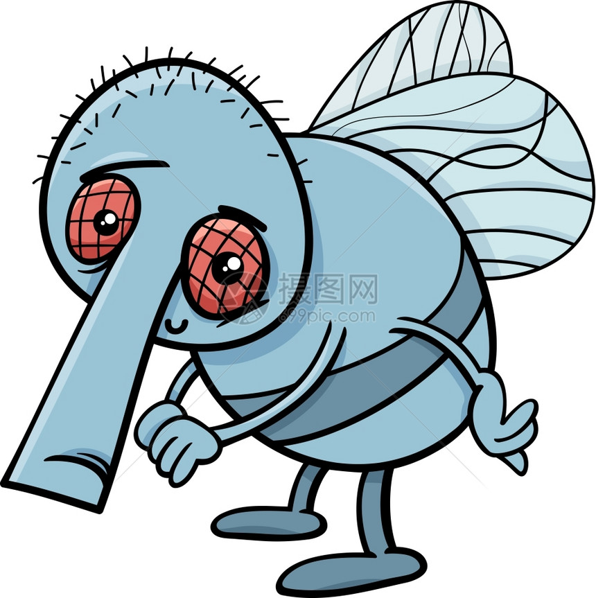 滑稽苍蝇昆虫字符的漫画插图图片