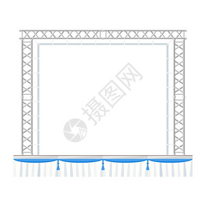 舞台桁架彩色平面设计带横幅的金属舞台带横幅的矢量平板式分段预制音乐会金属舞台插画
