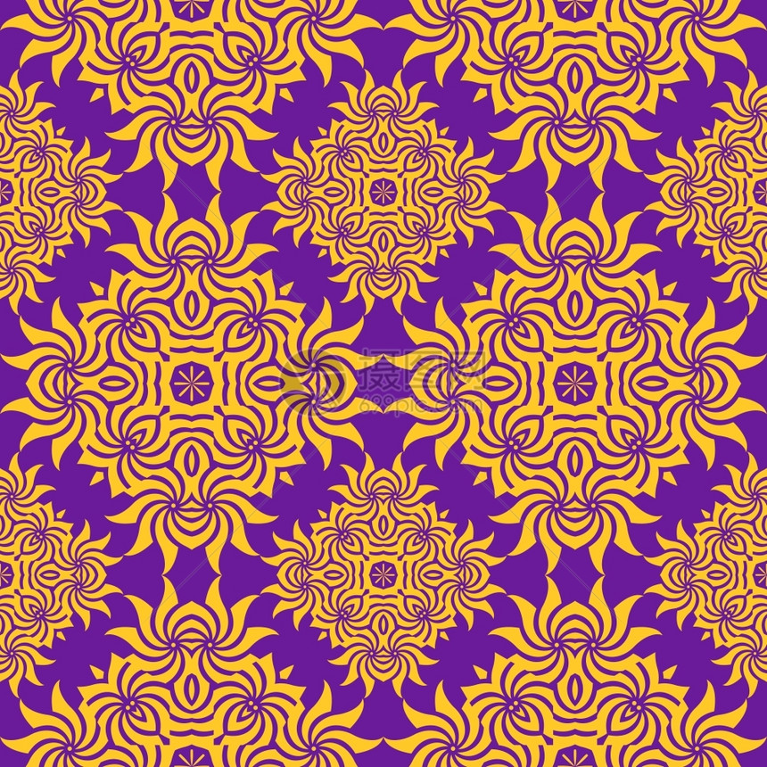a橙色金紫植物的陈代谢民族无缝模式图片