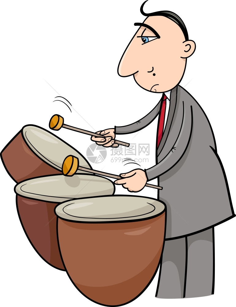 音乐家玩鼓敲击器的漫画插图图片
