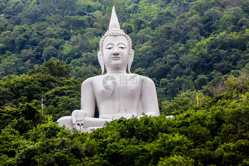 大佛白色在泰国的佛寺在山区和福里斯特克拉特图片