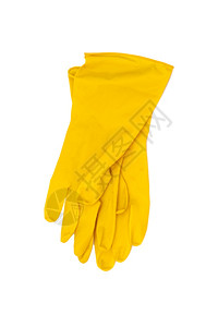 白底隔离的一对黄色橡胶手套图片