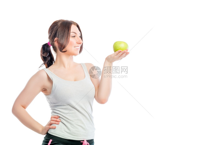 拿着苹果的运动女孩图片