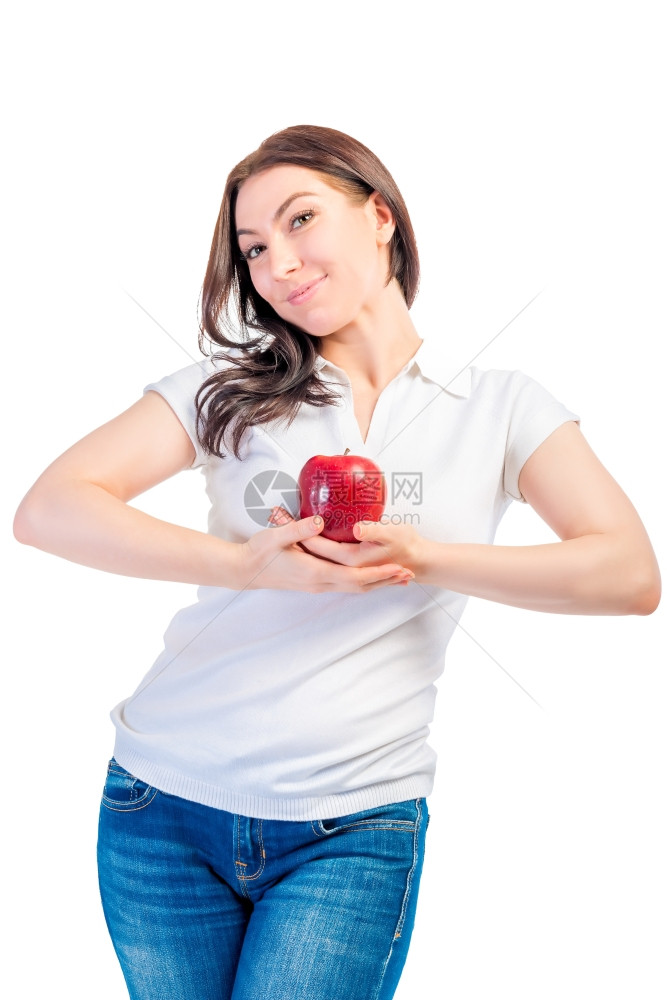 女孩拿着一个苹果图片
