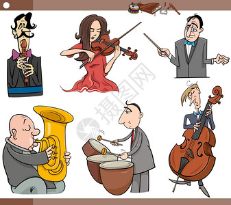 小提琴音贴播放乐器的一套音角色漫画插图插画