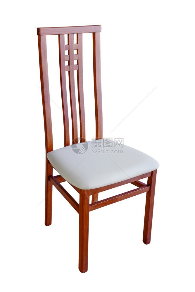 在白色背景上隔离的木制椅子座装有饰的位图片
