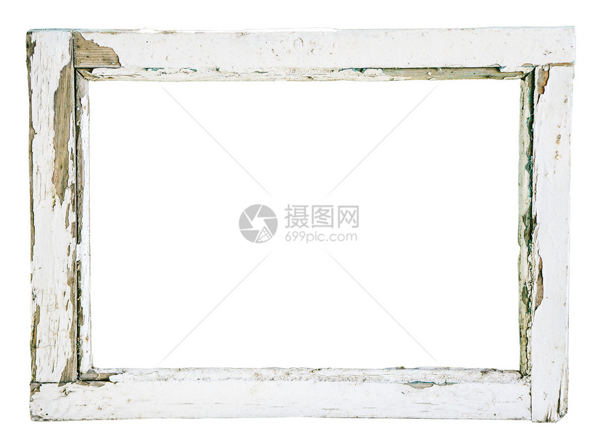 白色背景上的旧木窗框图片